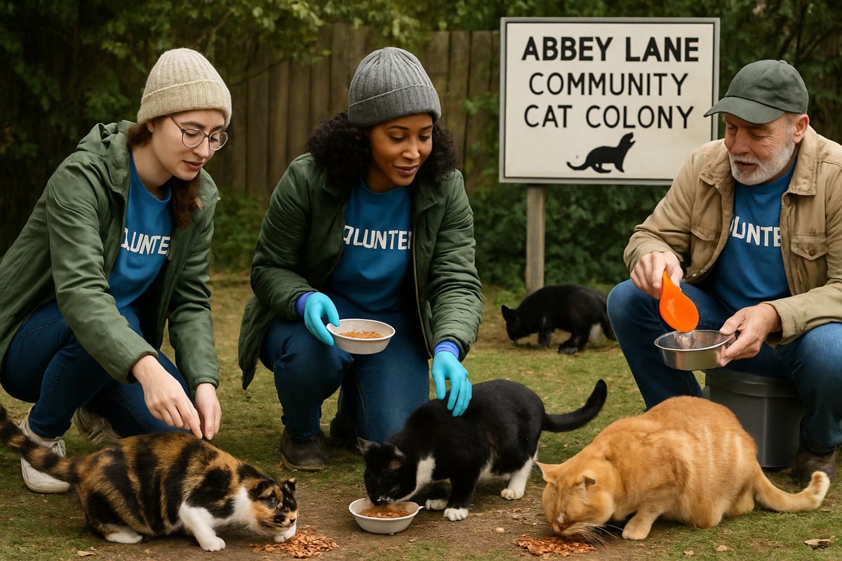Abbey Lane Community Cat Colony volunteers feeding and caring for community cats Abbey Lane Community Cat Colony volunteers feeding and caring for community cats